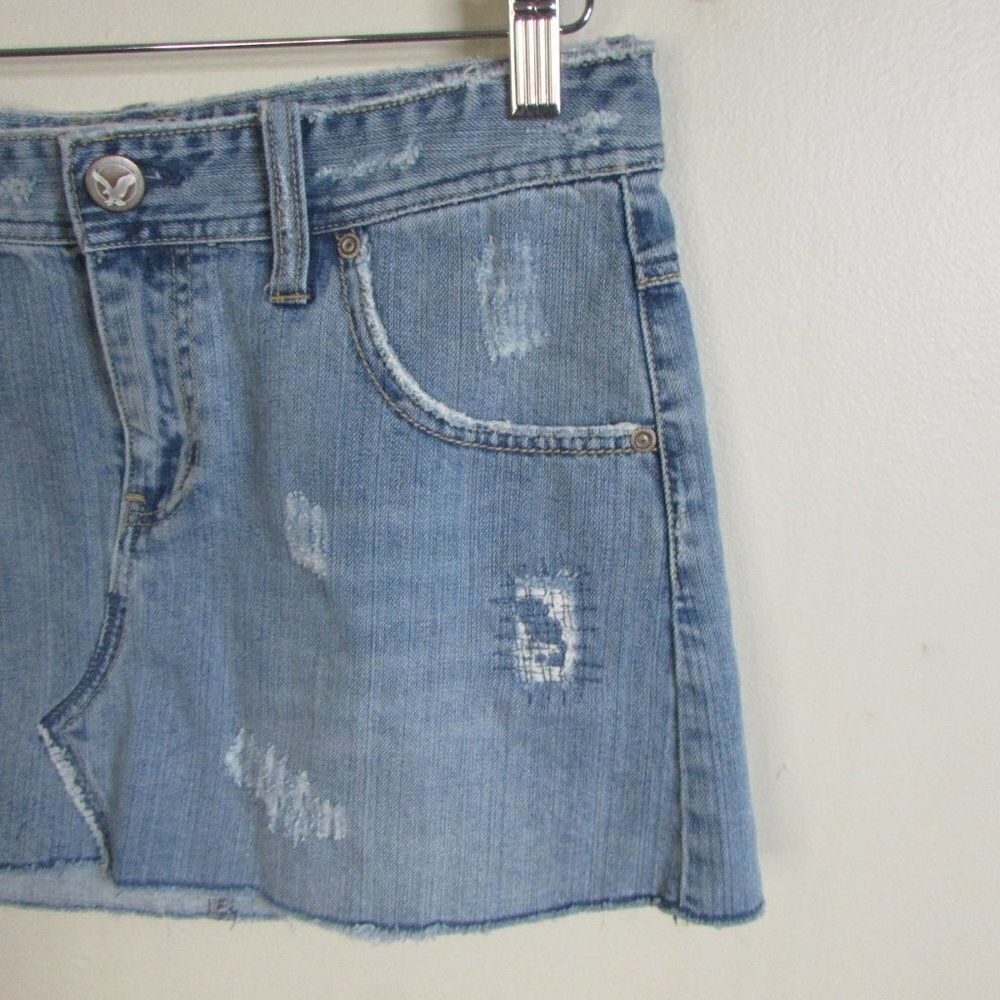 American Eagle Mini Skirt 6 Distressed Denim - Picture 5 of 13